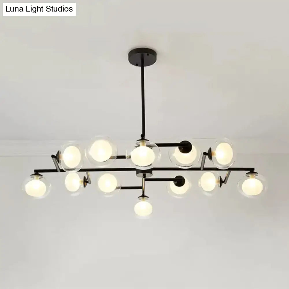 Modern oval black & white glass globe chandelier dining room light
