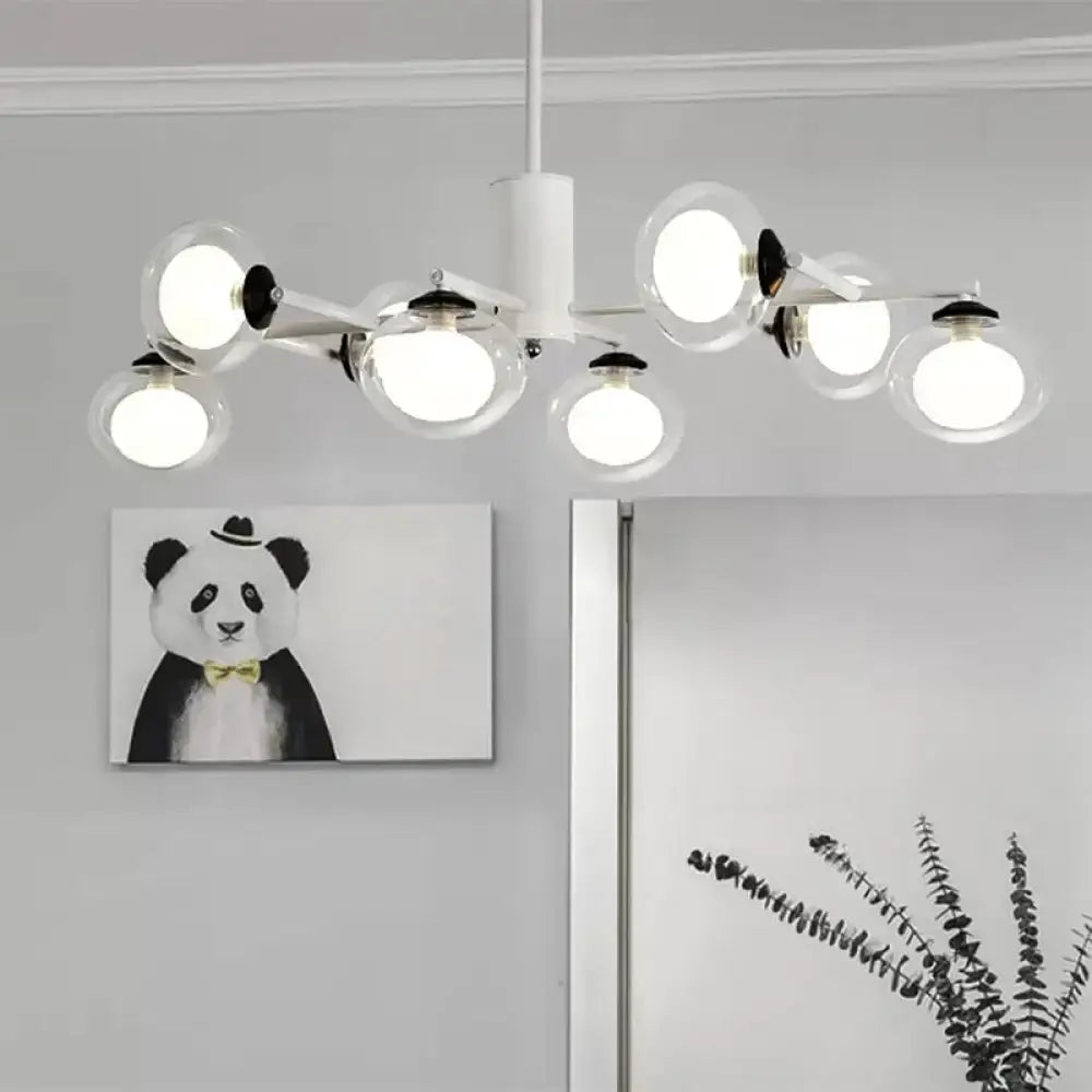 Modern oval black & white glass globe chandelier dining room light
