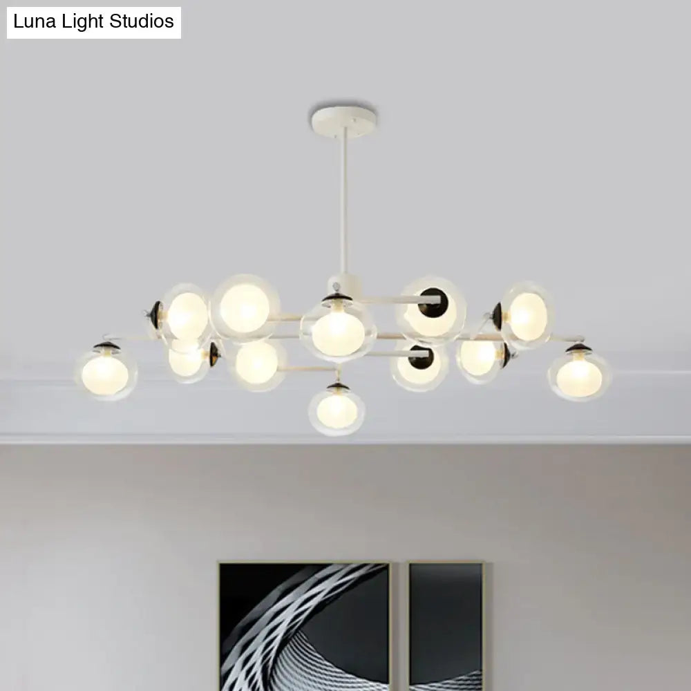 Modern oval black & white glass globe chandelier dining room light