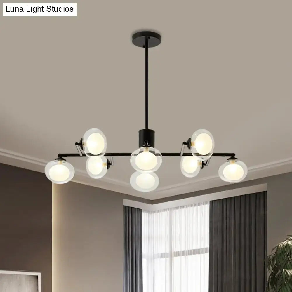 Modern oval black & white glass globe chandelier dining room light