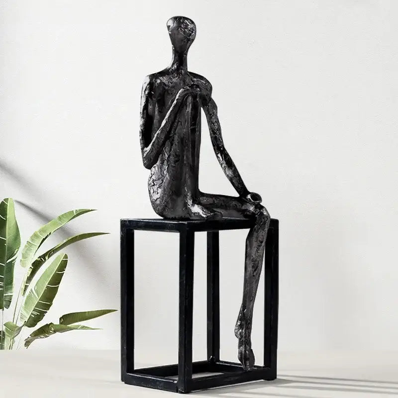 Modern oxidized silver abstract thinkers sculpture living room decor