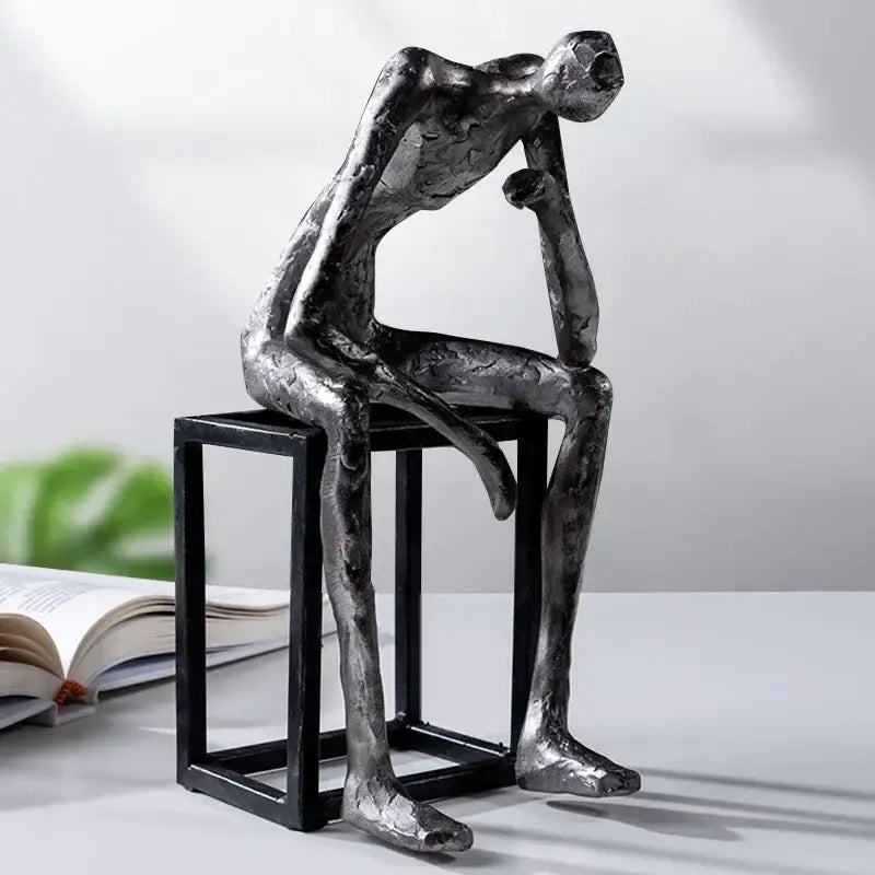Modern oxidized silver abstract thinkers sculpture living room decor