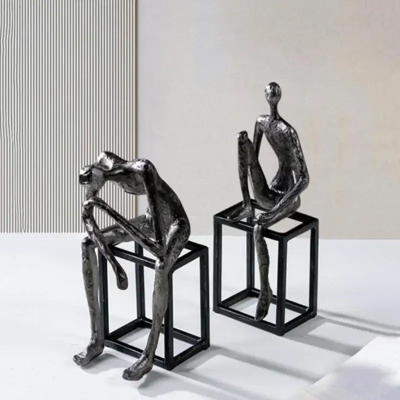 Modern oxidized silver abstract thinkers sculpture living room decor