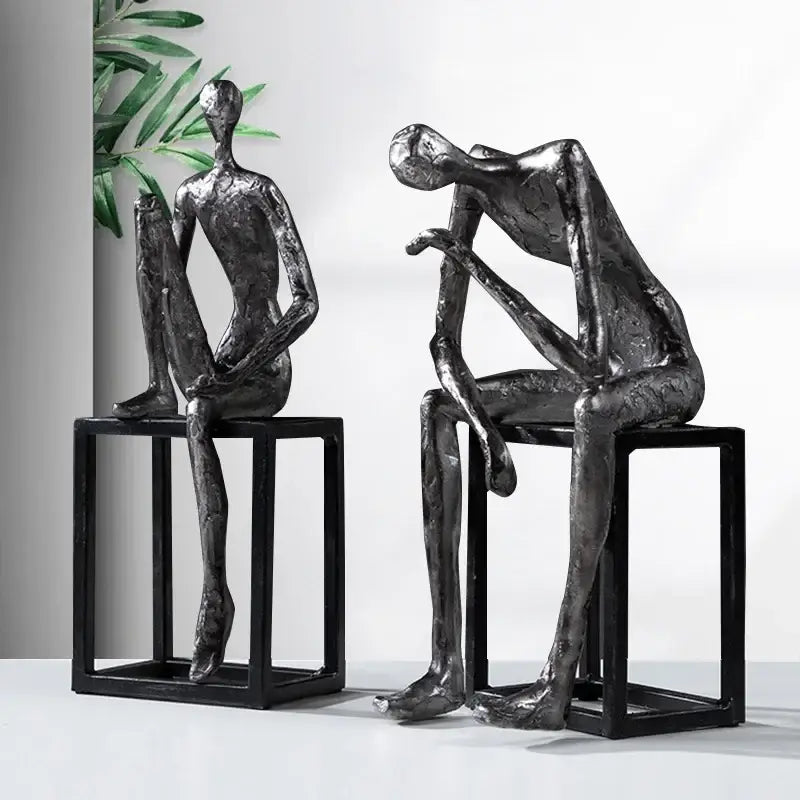 Modern oxidized silver abstract thinkers sculpture living room decor