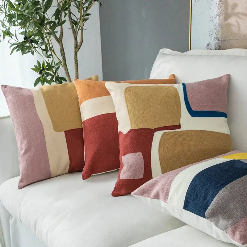 Modern pastel geometric cushion cover living room embroidered pillow case