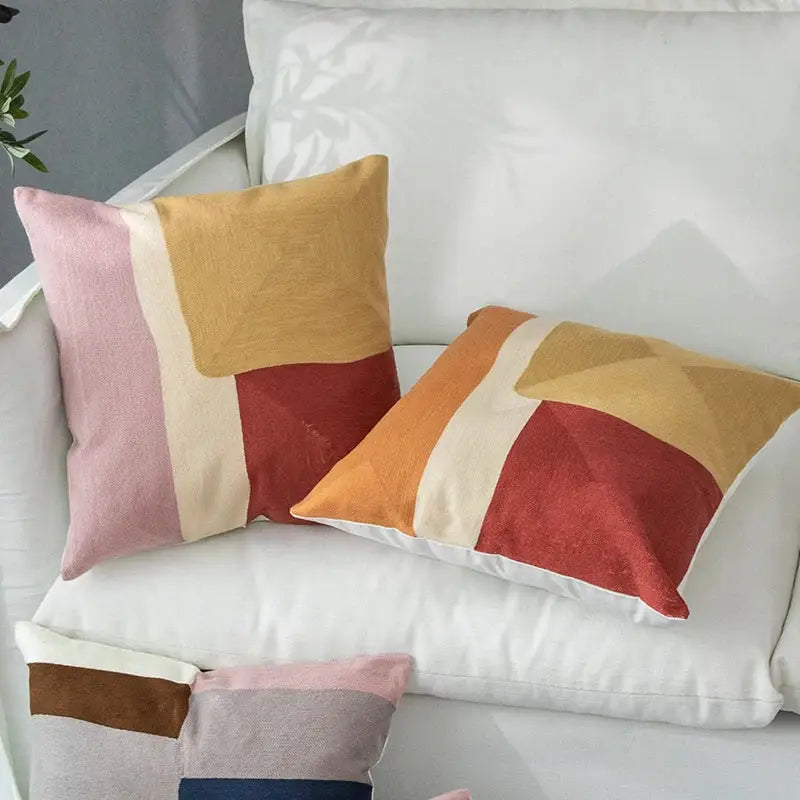 Modern pastel geometric cushion cover living room embroidered pillow case