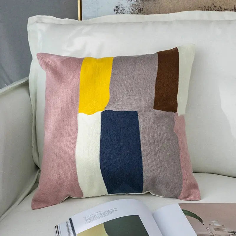 Modern pastel geometric cushion cover living room embroidered pillow case