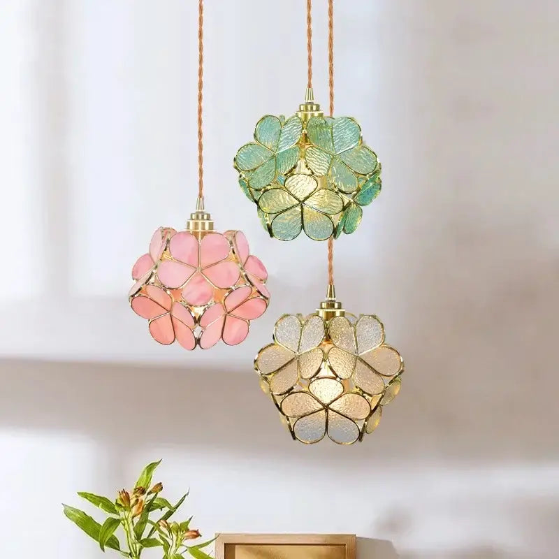 Modern pastel petal colorful glass led pendant lights dining room