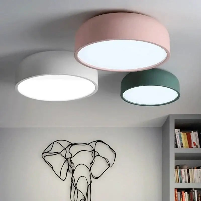 Modern pastel pink and teal circular led ceiling light bedroom