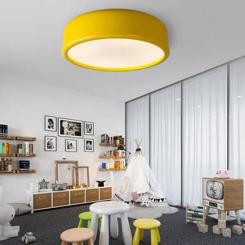 Modern pastel pink and teal circular led ceiling light bedroom