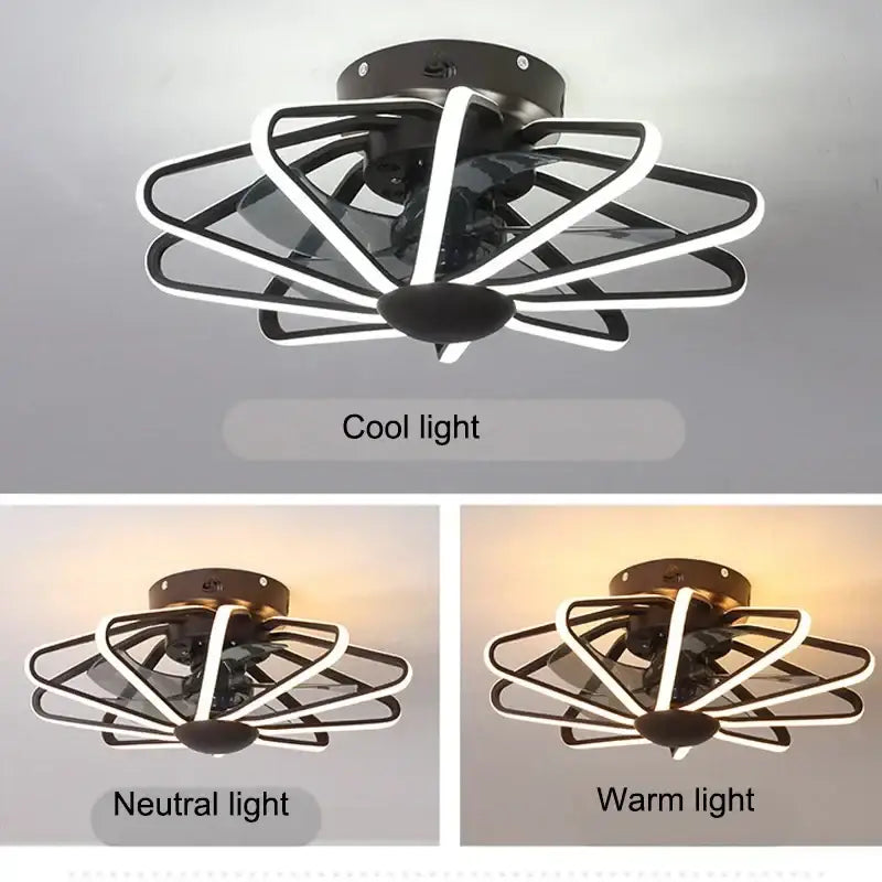 Modern petal black & white bladeless ceiling fan bedroom light