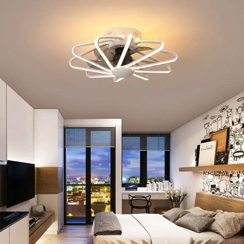 Modern petal black & white bladeless ceiling fan bedroom light