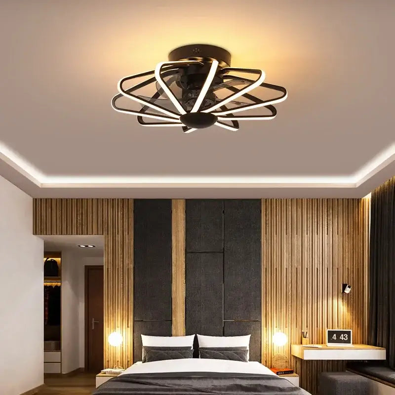 Modern petal black & white bladeless ceiling fan bedroom light