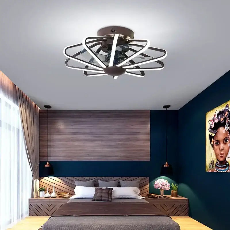 Modern petal black & white bladeless ceiling fan bedroom light