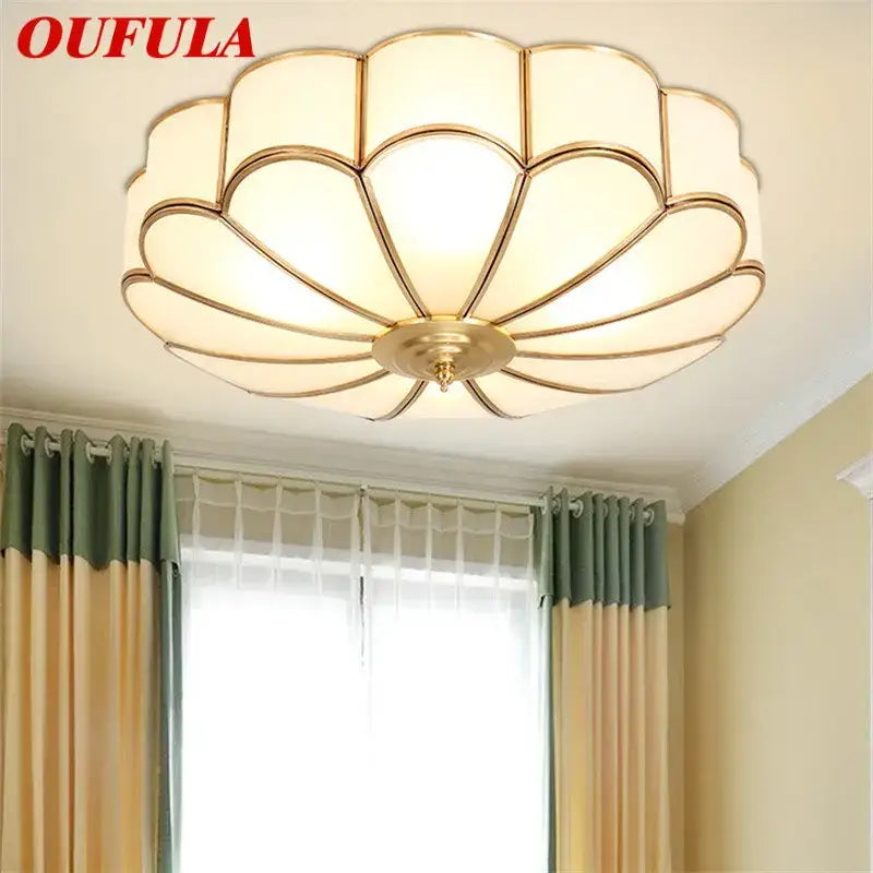 Modern petal brass ceiling lamp bedroom gold glass light