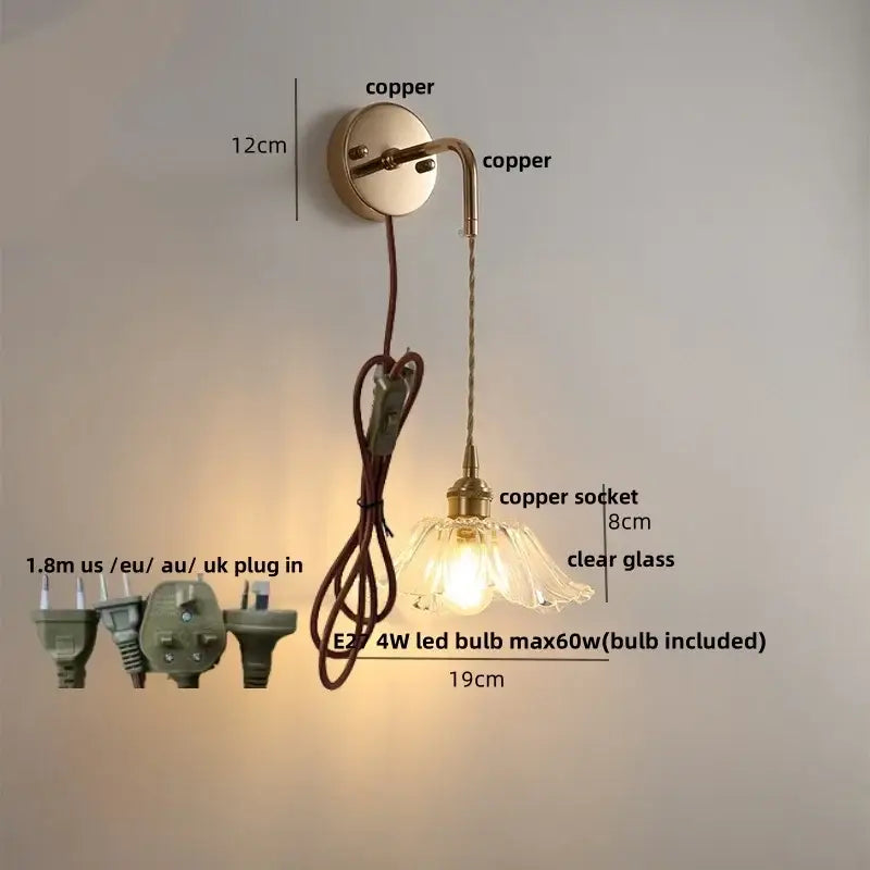 Modern petal clear glass led wall light bedroom brass sconce