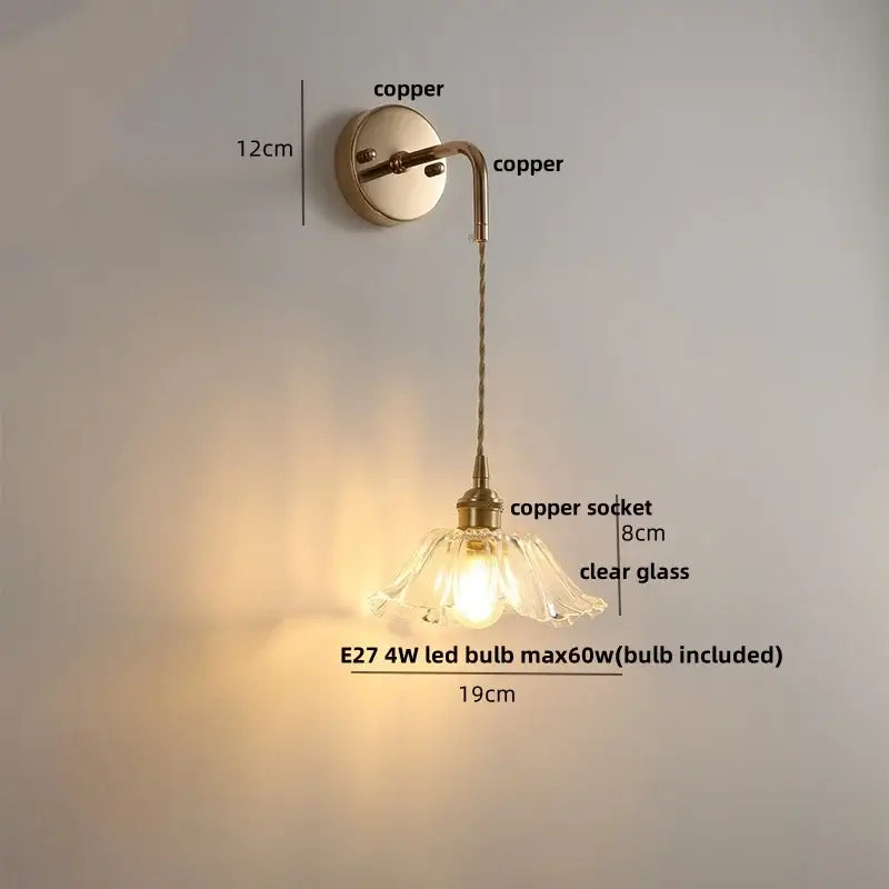 Modern petal clear glass led wall light bedroom brass sconce
