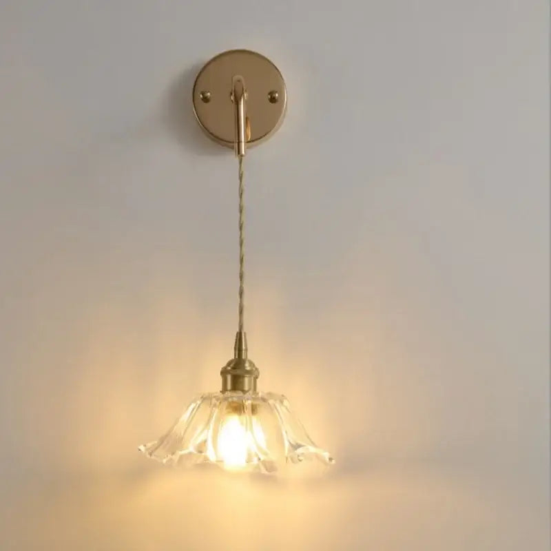 Modern petal clear glass led wall light bedroom brass sconce
