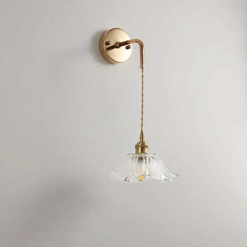 Modern petal clear glass led wall light bedroom brass sconce