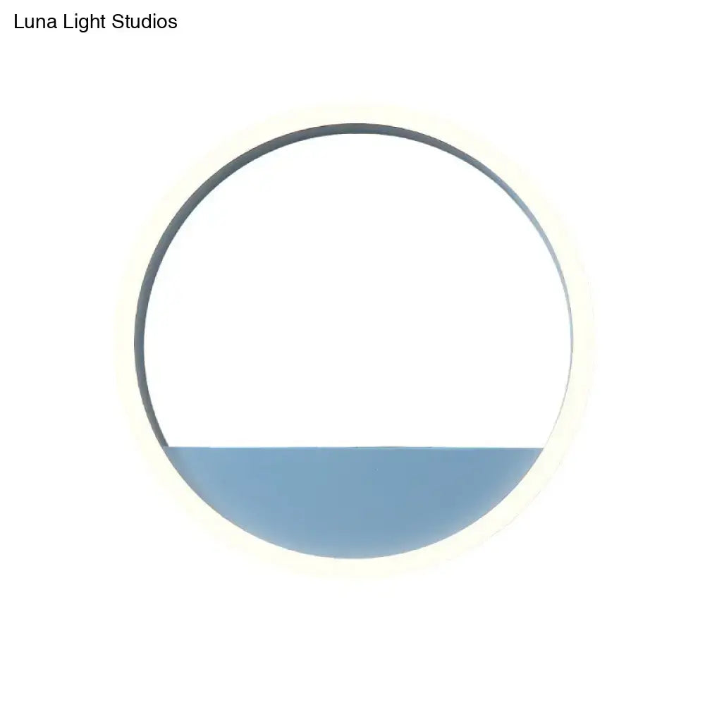 Modern pink & blue iron hoop wall light with bedroom storage rack