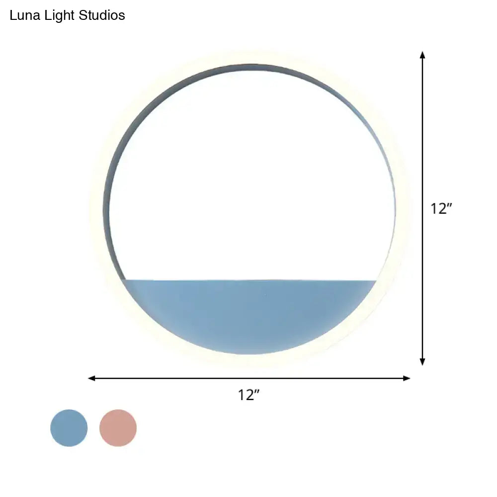 Modern pink & blue iron hoop wall light with bedroom storage rack