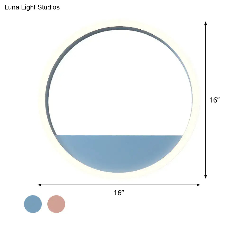 Modern pink & blue iron hoop wall light with bedroom storage rack