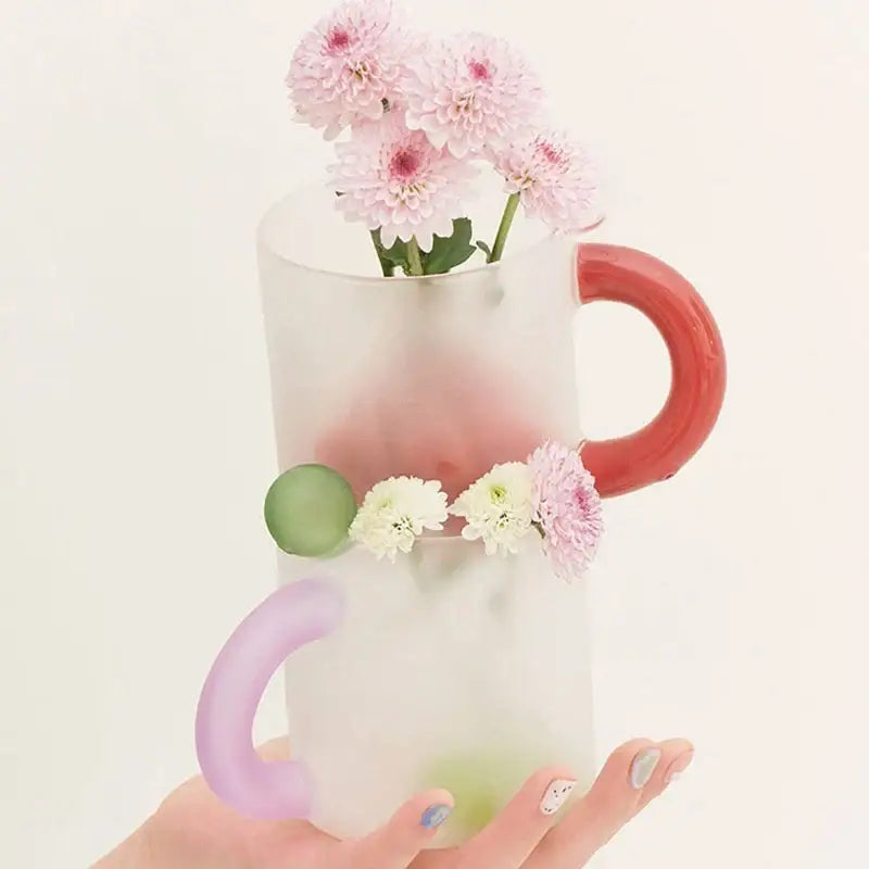 Modern pink & red glass mug set dining room dessert bowl