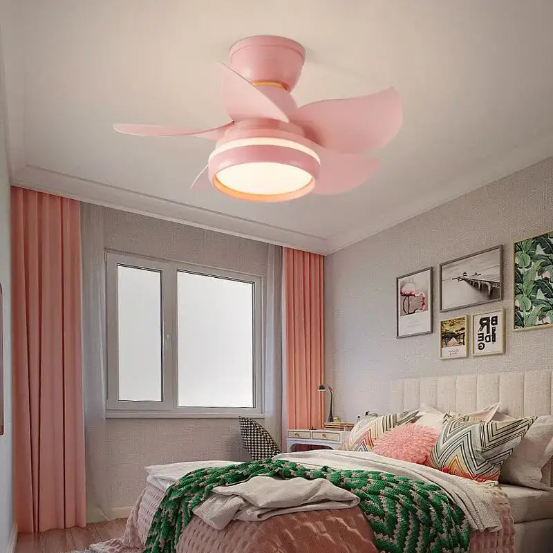 Modern pink & white kids ceiling fan with remote control bedroom