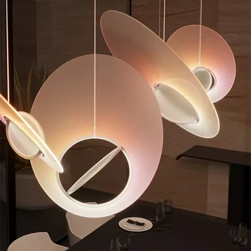 Modern pink & white oval glass pendant light dining room