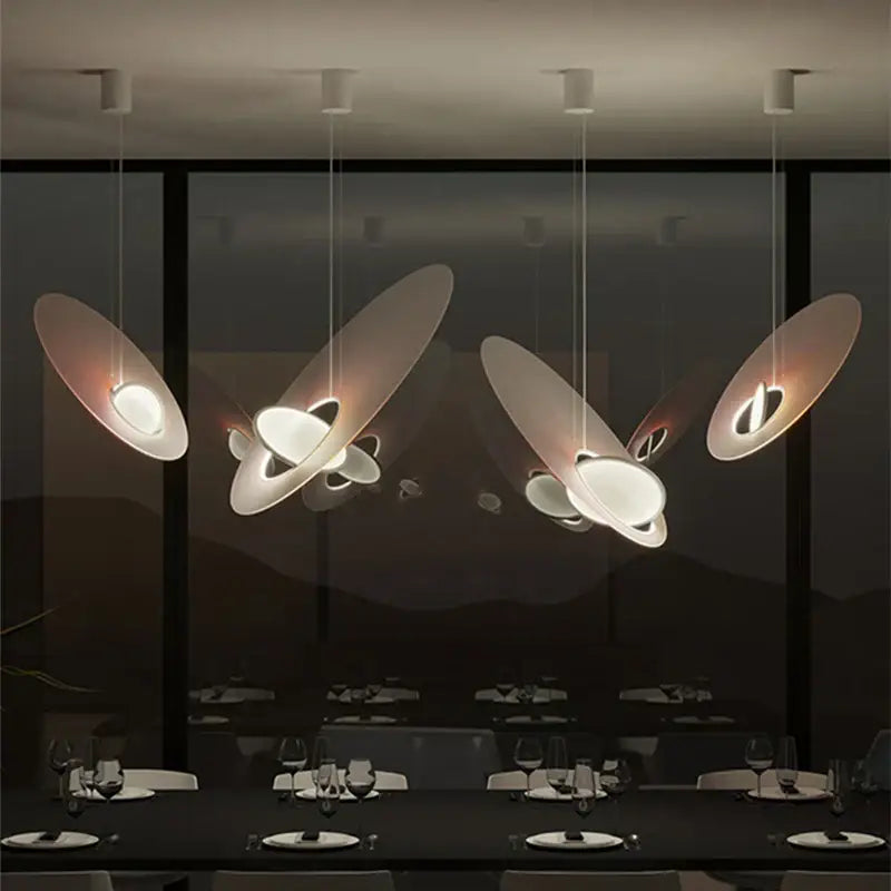 Modern pink & white oval glass pendant light dining room