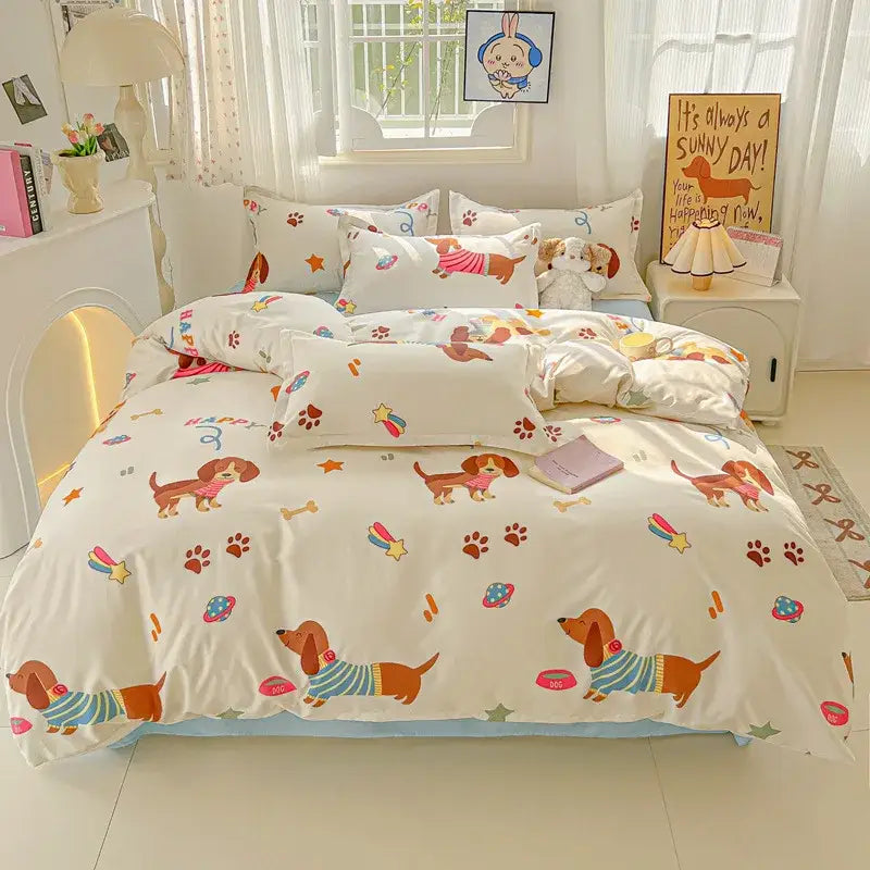 Modern plaid cartoon printed bedding sets bedroom quilt cover kit