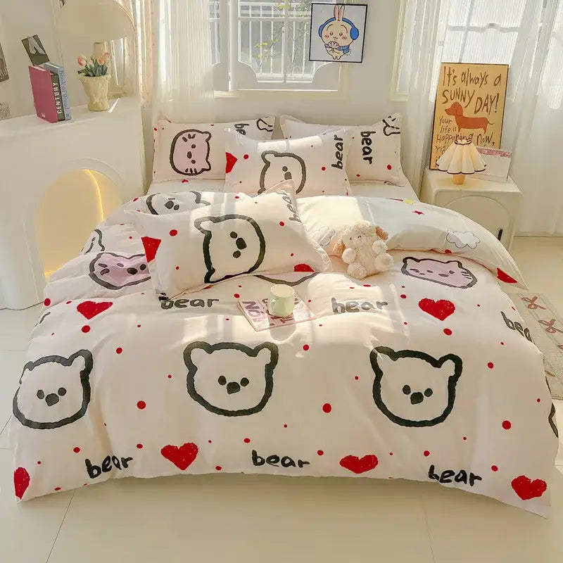 Modern plaid cartoon printed bedding sets bedroom quilt cover kit