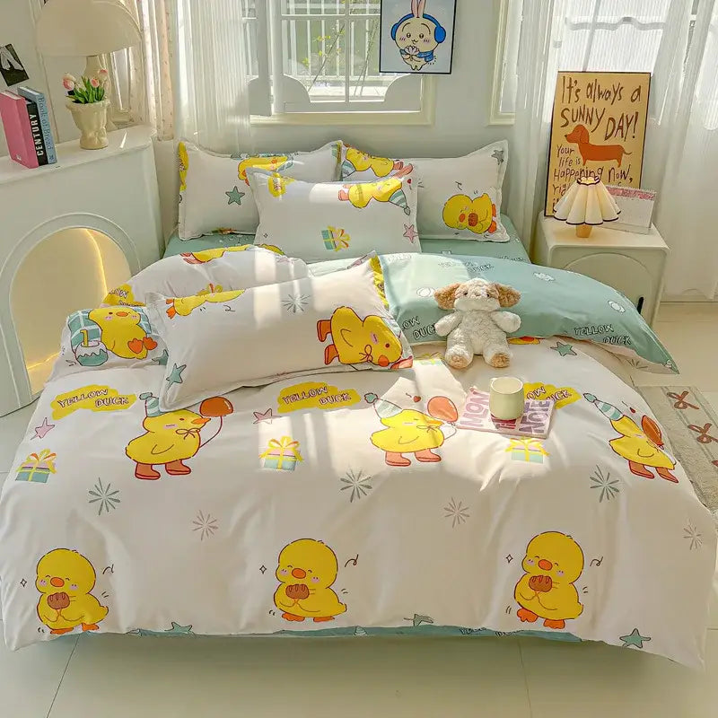 Modern plaid cartoon printed bedding sets bedroom quilt cover kit