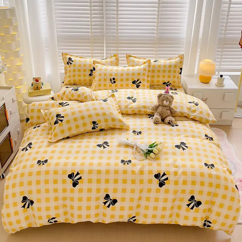 Modern plaid cartoon printed bedding sets bedroom quilt cover kit