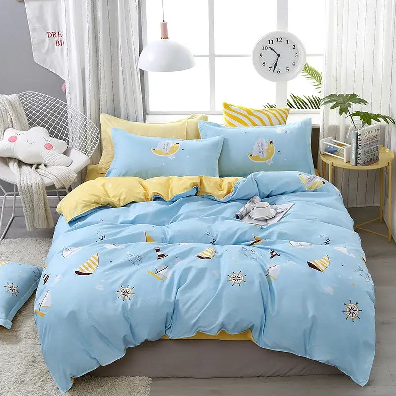 Modern plaid cartoon printed bedding sets bedroom quilt cover kit