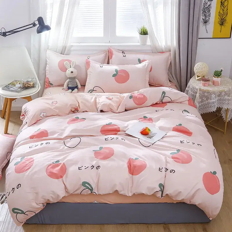 Modern plaid cartoon printed bedding sets bedroom quilt cover kit