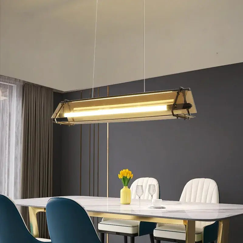 Modern rectangular amber led pendant lamp for dining room