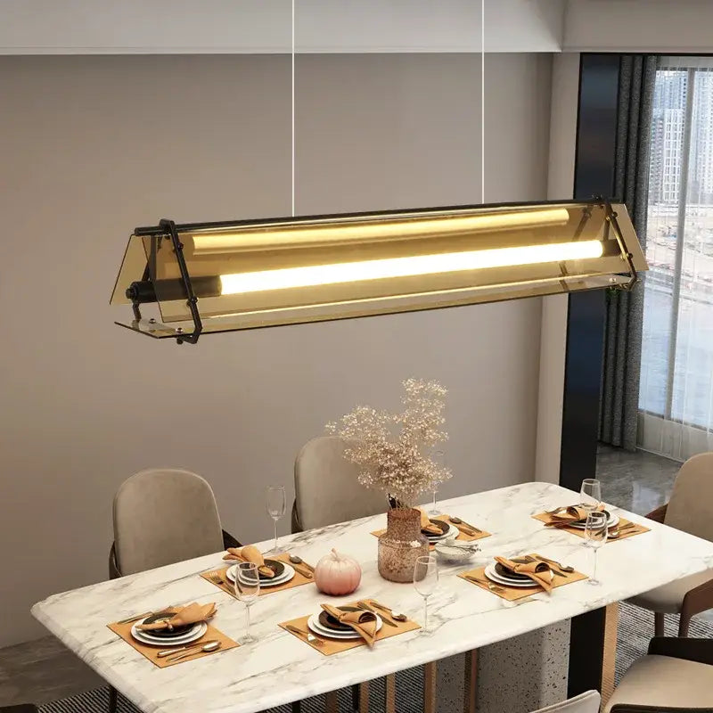 Modern rectangular amber led pendant lamp for dining room