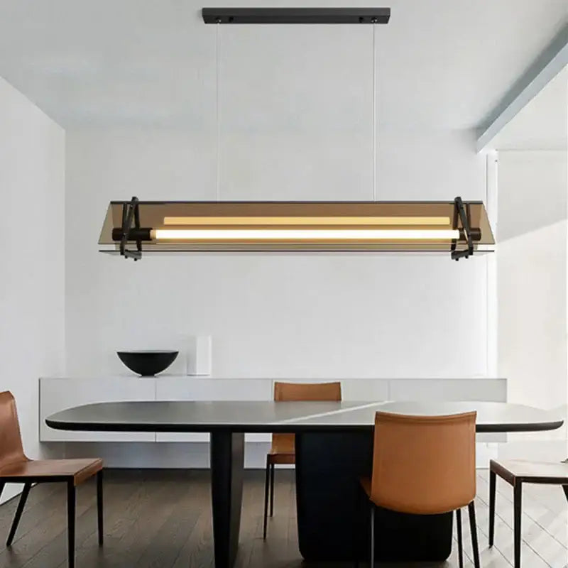Modern rectangular amber led pendant lamp for dining room