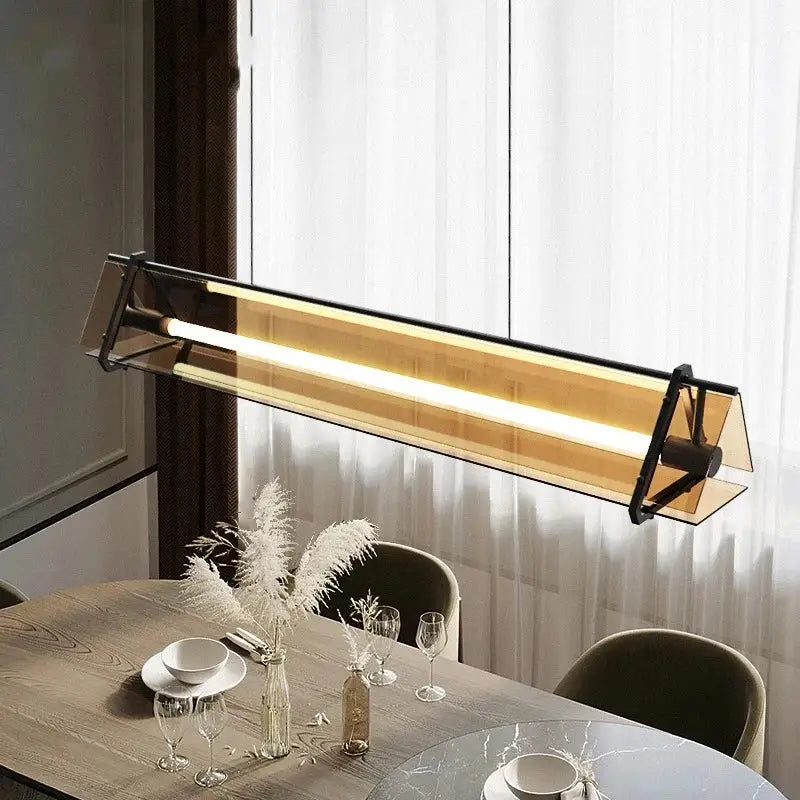 Modern rectangular amber led pendant lamp for dining room
