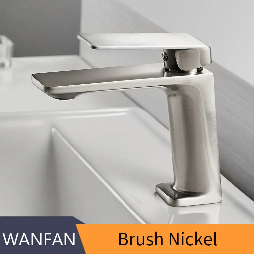 Modern rectangular brushed nickel bathroom sink faucet