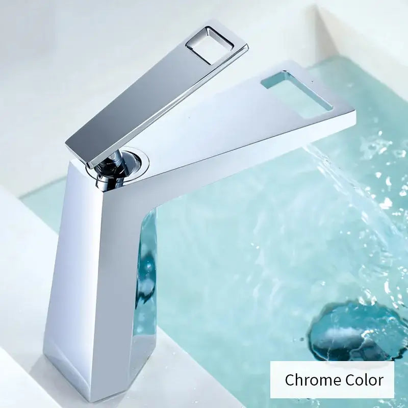 Modern rectangular brushed nickel bathroom sink faucet