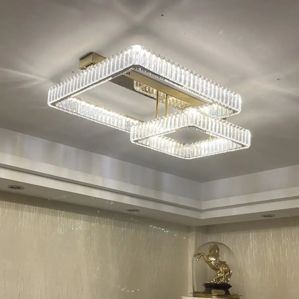 Modern rectangular gold crystal dimmable ceiling light living room
