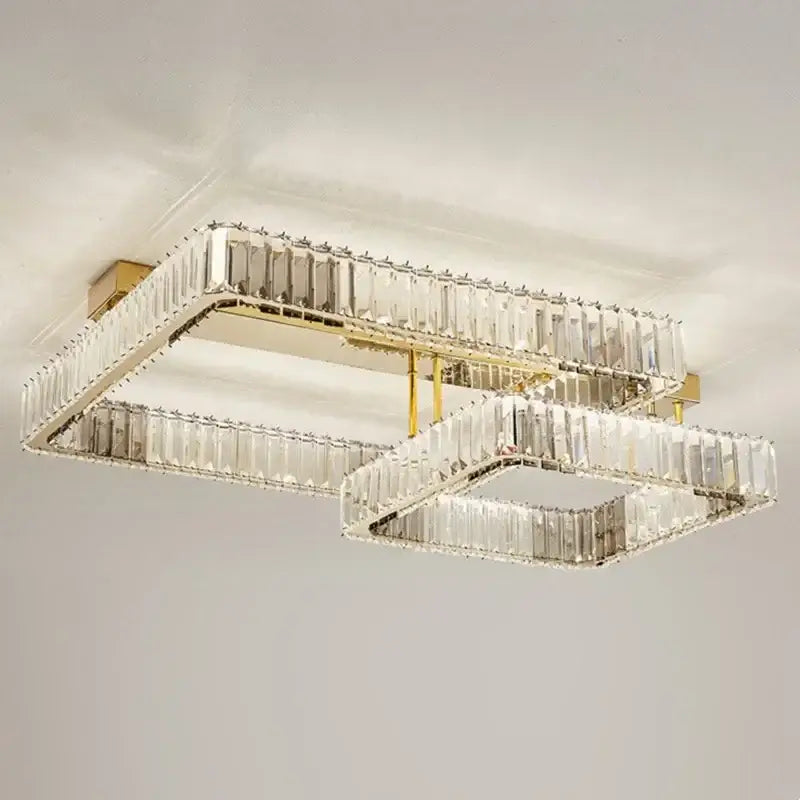 Modern rectangular gold crystal dimmable ceiling light living room