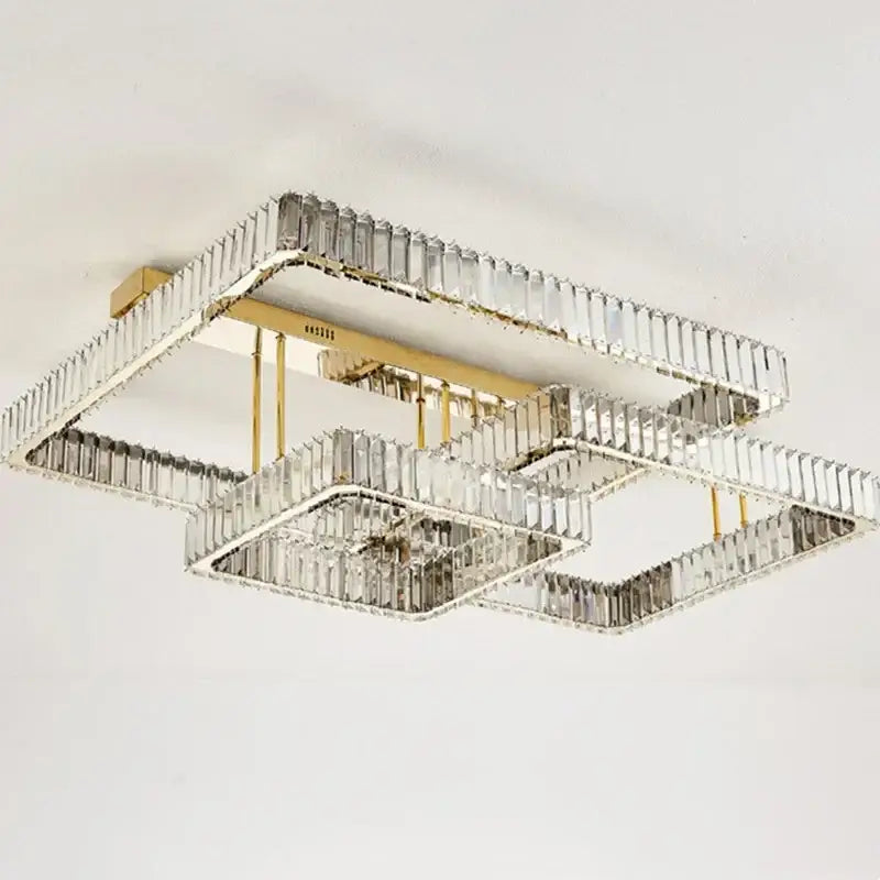 Modern rectangular gold crystal dimmable ceiling light living room