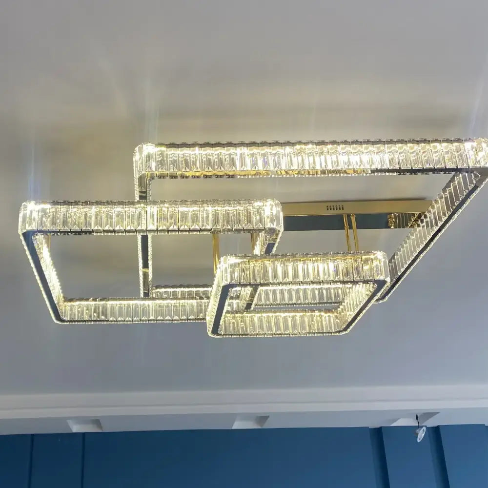 Modern rectangular gold crystal dimmable ceiling light living room