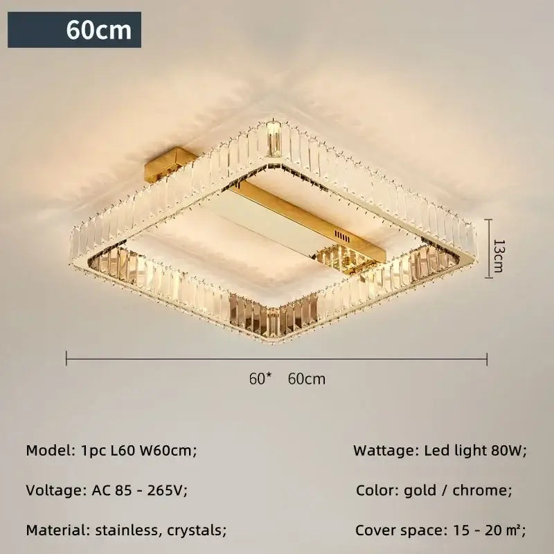 Modern rectangular gold crystal dimmable ceiling light living room