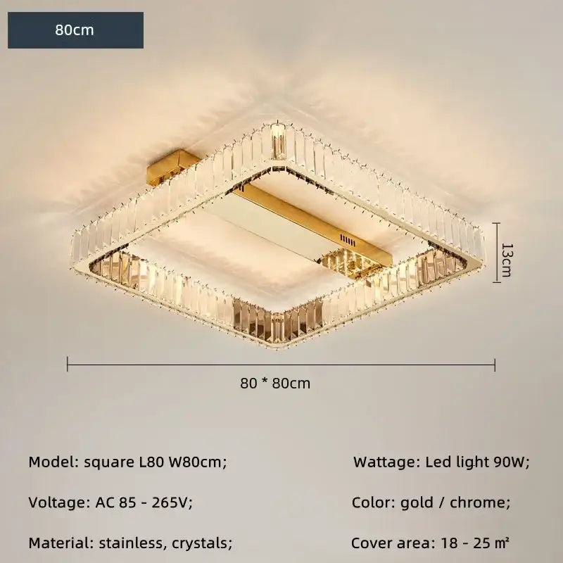 Modern rectangular gold crystal dimmable ceiling light living room