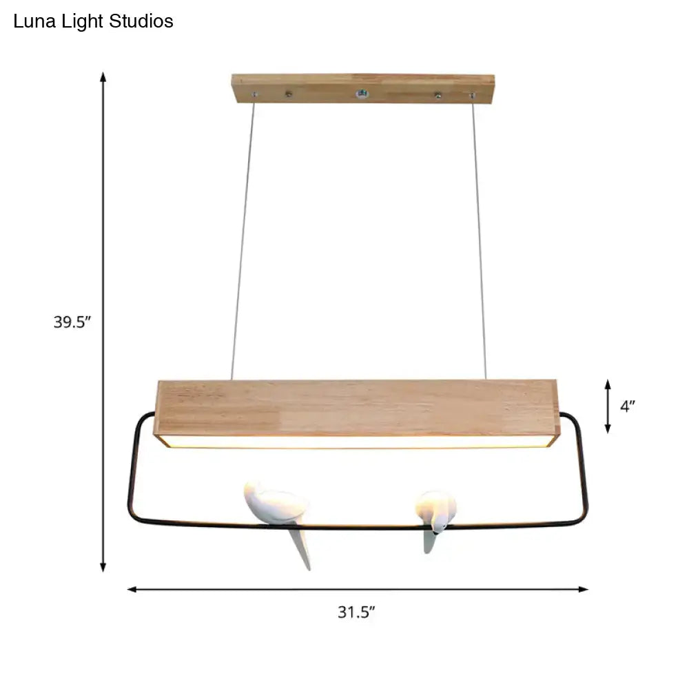 Modern rectangular wood and metal pendant light with birds dining room