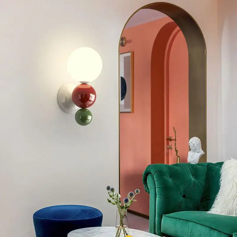Modern red & green led wall light kids room spherical acrylic lamp